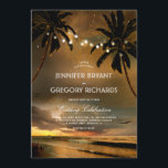 Vintage Beach Sunset | String Ljus Handflatan Bröl Inbjudningar<br><div class="desc">Romantisk vintage,  inbjudan till bröllopsbröllop med handflatan och sträng ljus.</div>
