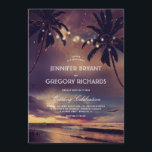 Vintage Beach Sunset | String Ljus Handflatan Bröl Inbjudningar<br><div class="desc">Lila vintage Bröllopinbjudan med handflatan och sträng ljus.</div>