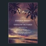 Vintage Beach Sunset | String Ljus Handflatan Bröl Inbjudningar<br><div class="desc">Lila vintage Bröllopinbjudan med handflatan och sträng ljus.</div>