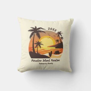 Vintage Beach Sunset Vacation surfa orange brun Kudde