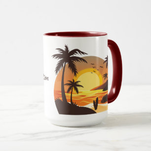 Vintage Beach Sunset Vacation surfa orange brun Mugg