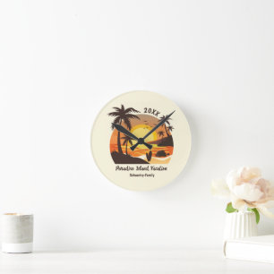 Vintage Beach Sunset Vacation surfa orange brun Rund Klocka