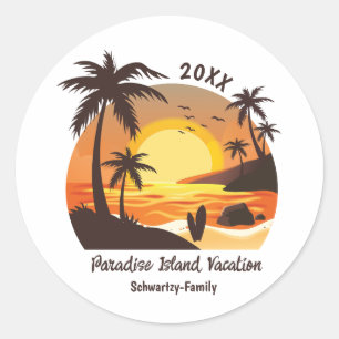 Vintage Beach Sunset Vacation surfa orange brun Runt Klistermärke