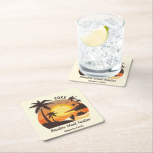 Vintage Beach Sunset Vacation surfa orange brun Underlägg Papper Kvadrat