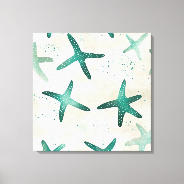 Vintage Beach Teal Abstrakt Starfish Coastal Art Canvastryck (Framsida)