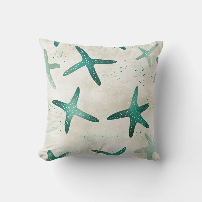 Vintage Beach Teal Abstrakt Starfish Coastal Kudde (Framsida)