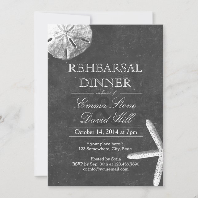 Vintage Beach Theme Chalkboard Rehearsal Dinner Inbjudningar (Framsida)