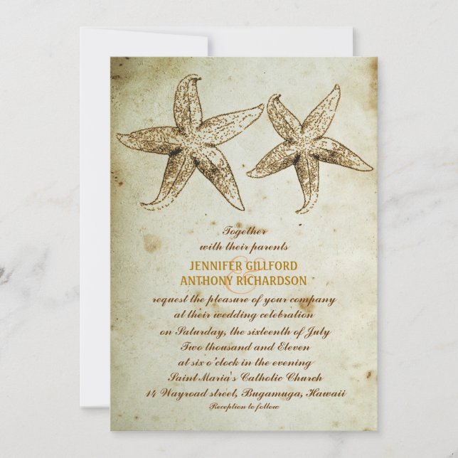 VINTAGE BEACH WEDDING INVITATIONS INBJUDNINGAR (Framsida)