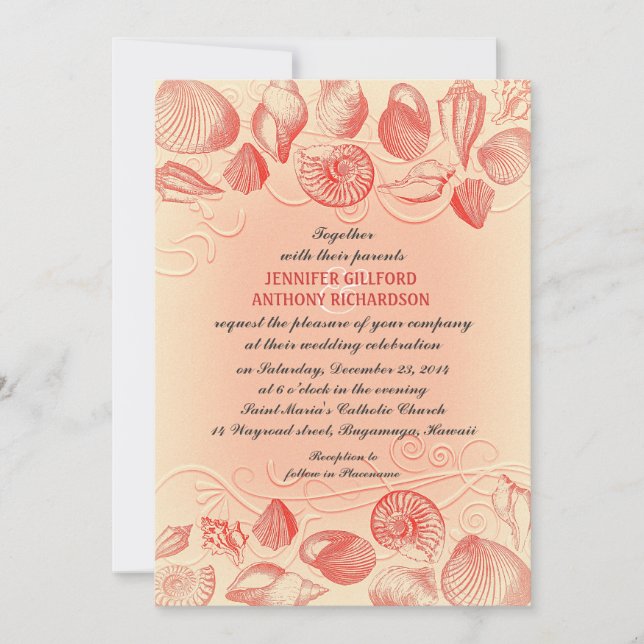 VINTAGE BEACH WEDDING INVITATIONS INBJUDNINGAR (Framsida)