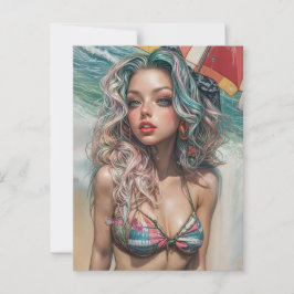 Vintage Beachy Pinup Design 1 Vykort