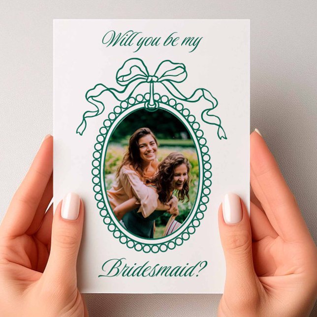 Vintage Beaded Ram Bow Bridesmaid Frieri Inbjudan (Vintage Beaded Frame Forest Green)