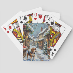 Vintage Beagle i snöig julmarknad Casinokort