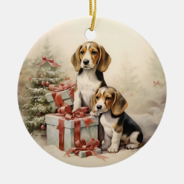 Vintage Beagle-jul Julgransprydnad Keramik (Framsidan)