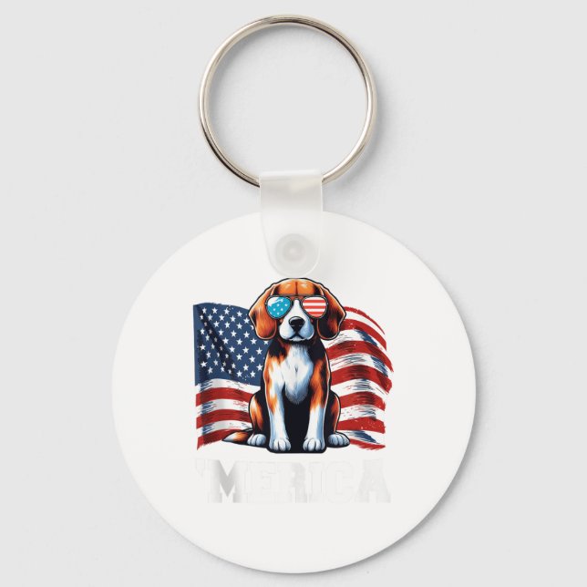 Vintage Beagle Merica Solglasögon Patriotisk Ameri Nyckelring (Framsida)