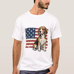 Vintage Beagle Patriotisk Flagga Hund T-Shirt Desi