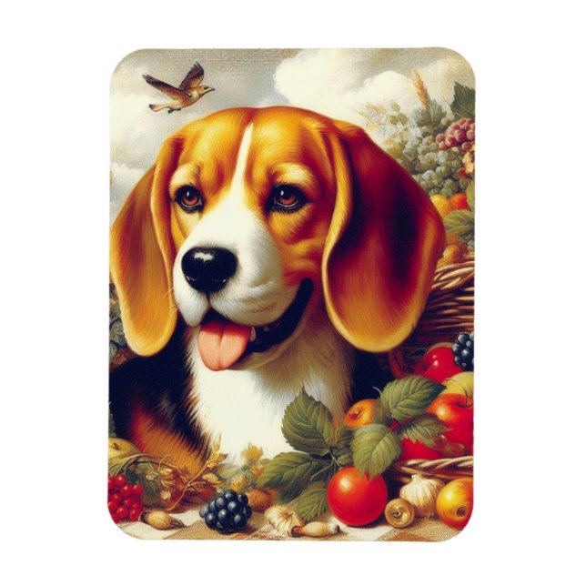 Vintage Beagle Puppy-målning Magnet (Vertikal)