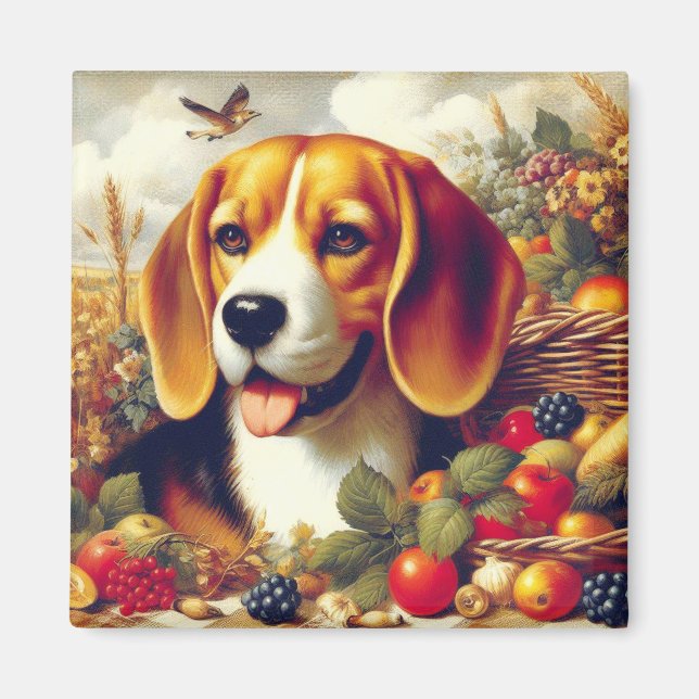 Vintage Beagle Puppy-målning Magnet (Framsidan)