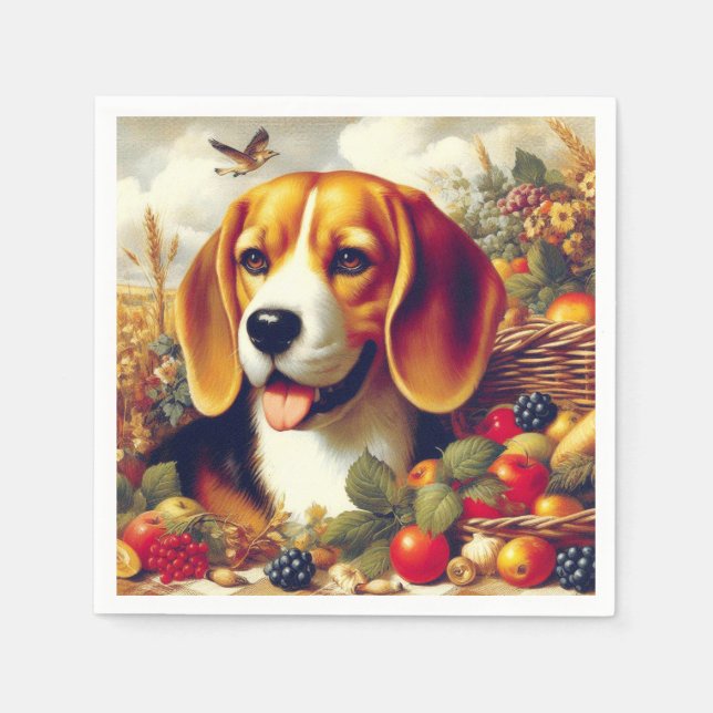 Vintage Beagle Puppy-målning Pappersservett (Framsidan)