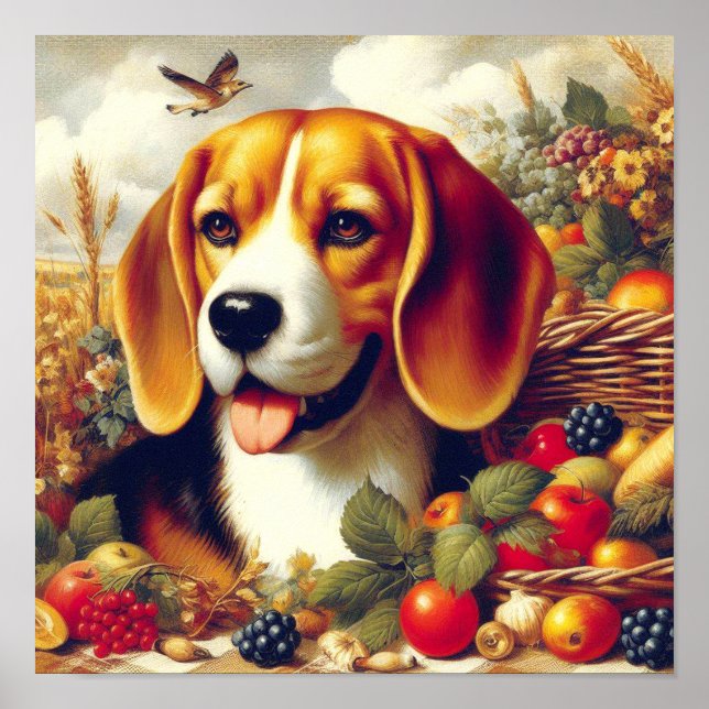 Vintage Beagle Puppy-målning Poster (Framsidan)