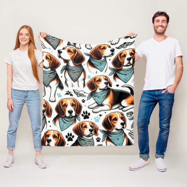 Vintage Beagle Puppy Sömlös Fleecefilt (På plats)