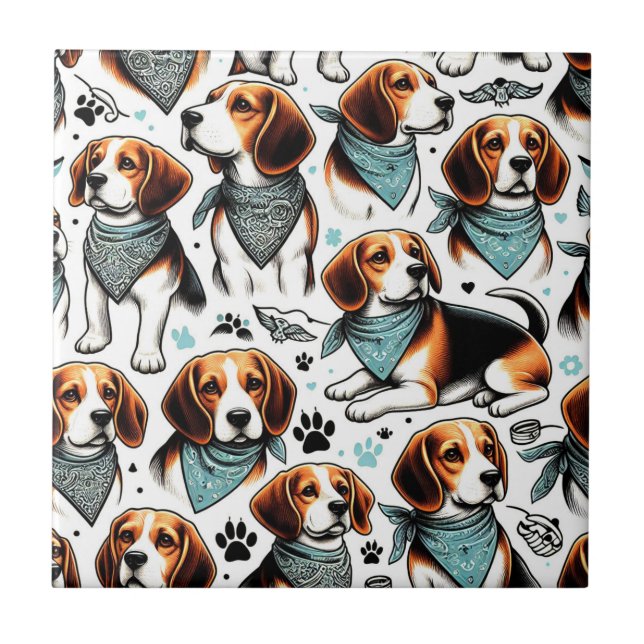 Vintage Beagle Puppy Sömlös Kakelplatta (Framsidan)