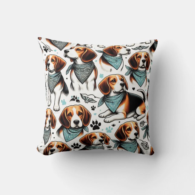 Vintage Beagle Puppy Sömlös Kudde (Framsida)