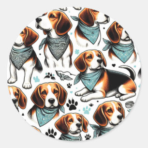 Vintage Beagle Puppy Sömlös Runt Klistermärke