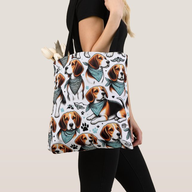Vintage Beagle Puppy Sömlös Tygkasse (Närbild)