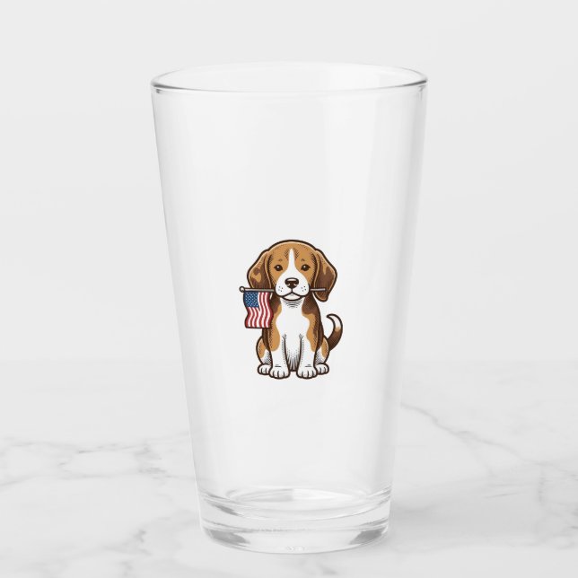Vintage Beagle Valp Amerikansk Flagga Tröja Design Glaskopp (Framsida)