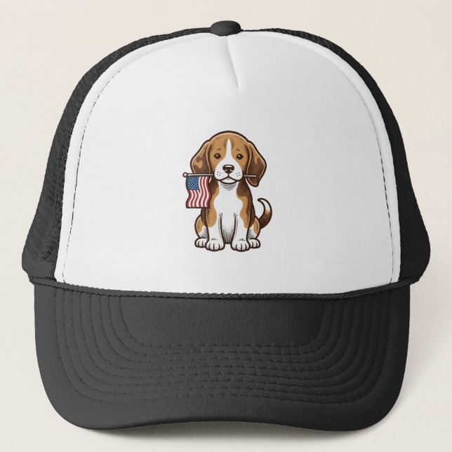 Vintage Beagle Valp Amerikansk Flagga Tröja Design Keps (Framsida)