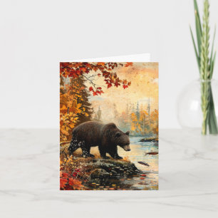 Vintage Bear at Bäck Autumn Foliage Vert Blank Anteckningskort
