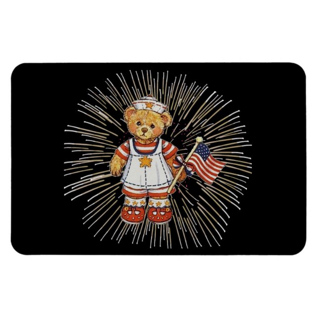 Vintage Bear Modern White Fireworks Flexible Magnet (Horisontell)