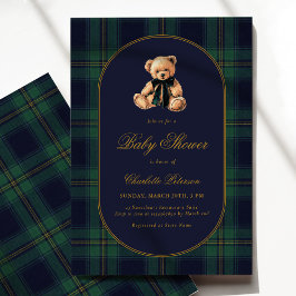 Vintage Bear Plaid Baby Shower Invitation Inbjudningar