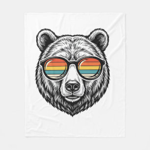 Vintage Bear Solglasögon Vektor Grafisk Design_1 Fleecefilt