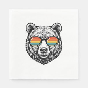 Vintage Bear Solglasögon Vektor Grafisk Design_1 Pappersservett