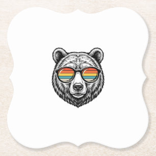 Vintage Bear Solglasögon Vektor Grafisk Design_1 Underlägg Papper
