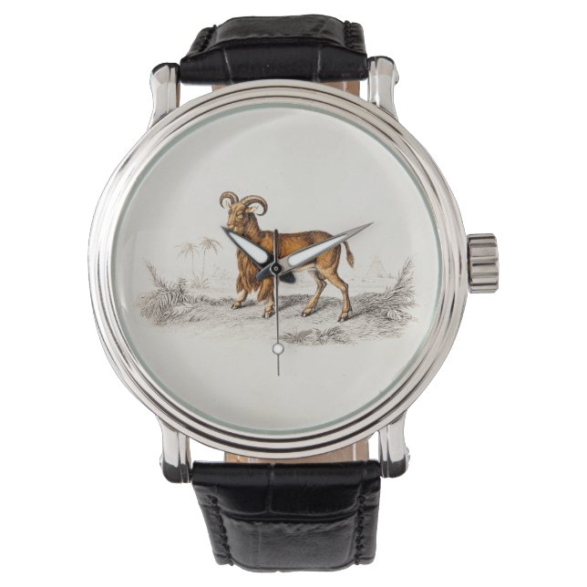 Vintage Beared Goat Teckning Retro Beard-getter Armbandsur (Framsida)