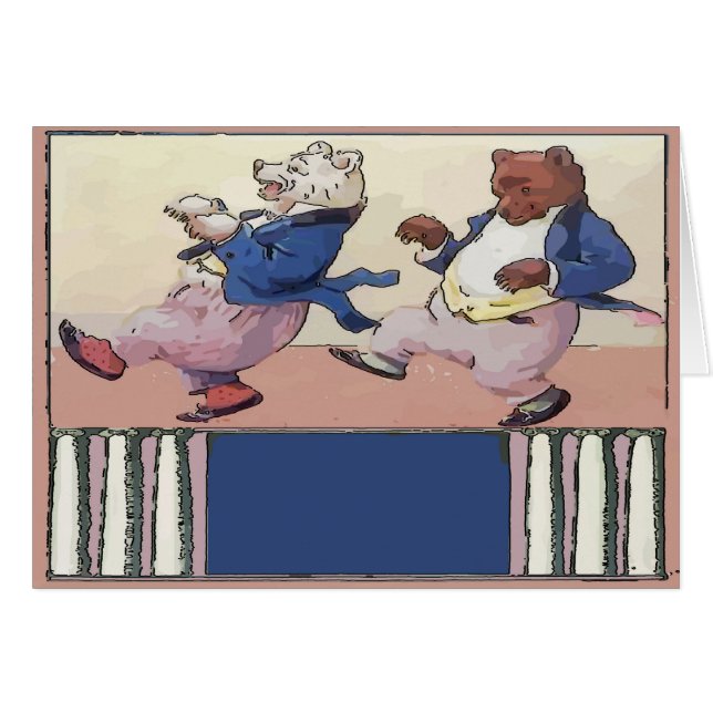 Vintage Bears Dancing Hälsningskort (Framsidan Horizontal)