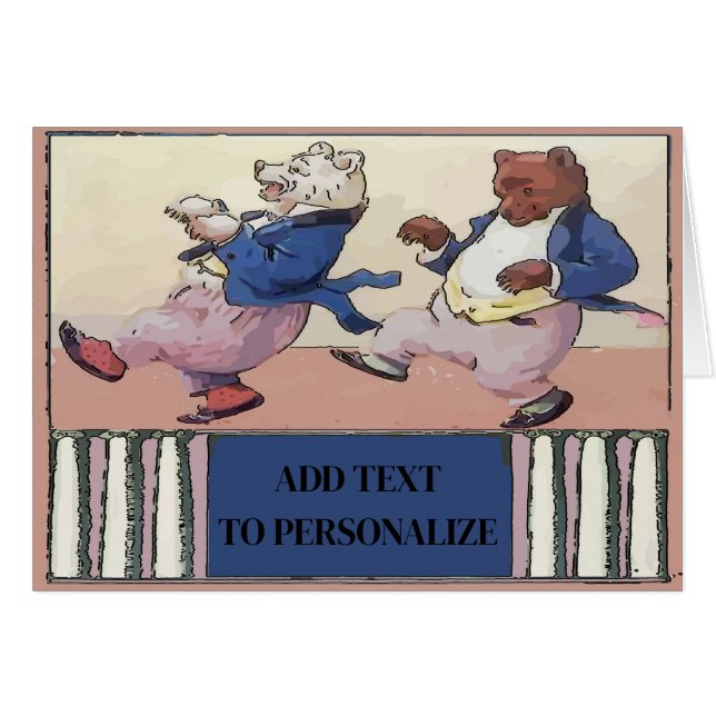 Vintage Bears Dancing Hälsningskort (Framsidan Horizontal)