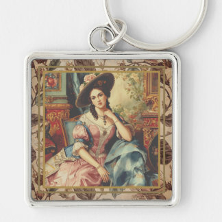 Vintage,Beautiful noblewoman from the past Keychai Fyrkantig Silverfärgad Nyckelring