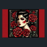 Vintage Beauty: Art Deco Ro Queen Poster<br><div class="desc">Timlös elegans med lite vintage. Förbered vintagens glamor med vår fängslande Vintage Beauty: Art Deco Ro Queen. Den här upplysande illustrationen fångar kärnan av 1950-talets elegans, med en fantastisk kvinna som är försedd med strålande röd ros. Hennes fläckfria smink och fängslande gaze framkallar en känsla av tidlös skönhet, medan konsten...</div>