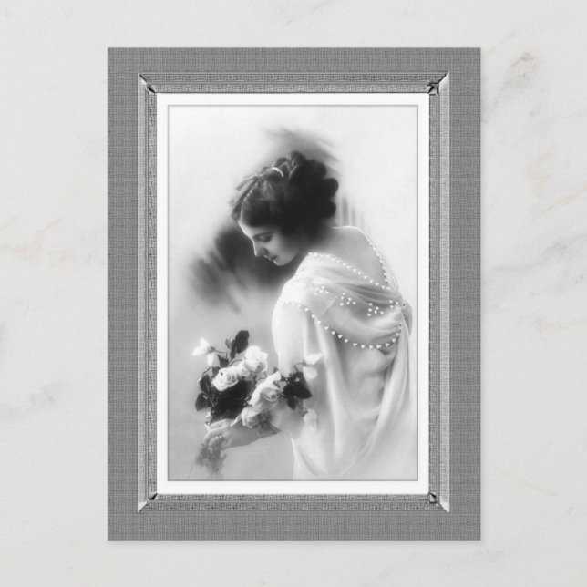 Vintage Beauty - Bouquet - i svartvitt Vykort (Framsida)