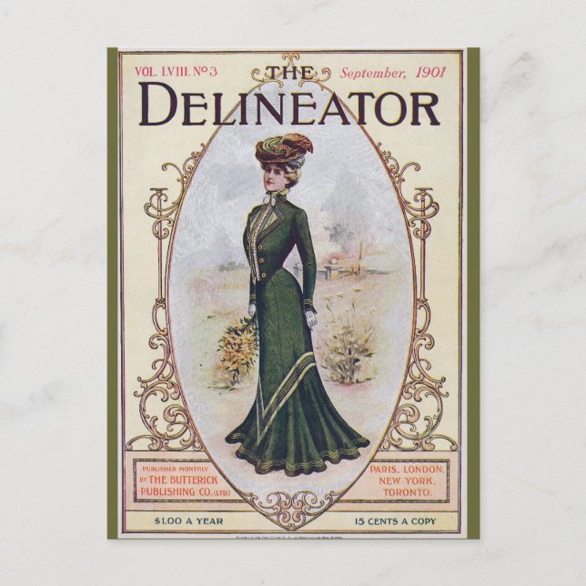 Vintage Beauty in Grönt Dress Postcard Vykort (Framsida)