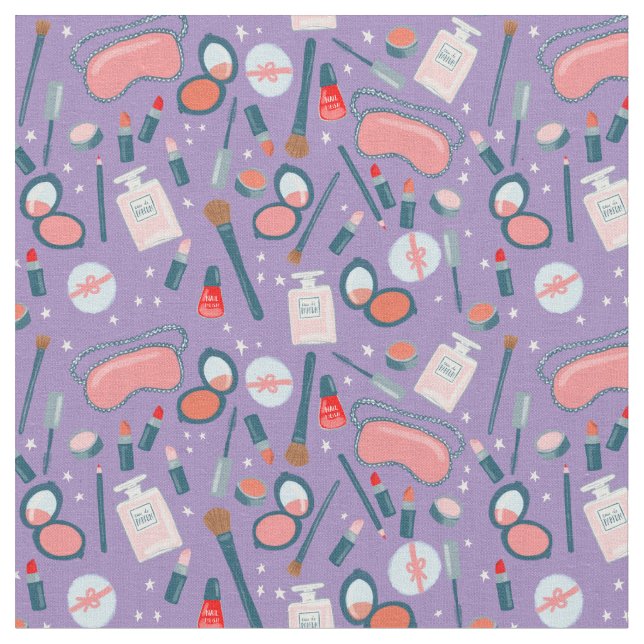 Vintage Beauty Makeup Cosmetics Mönster Tyg (Närbild)