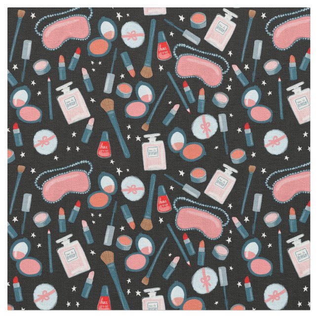 Vintage Beauty Makeup Cosmetics Mönster Tyg (Närbild)