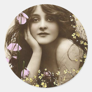 Vintage Beauty med Flowers Runt Klistermärke