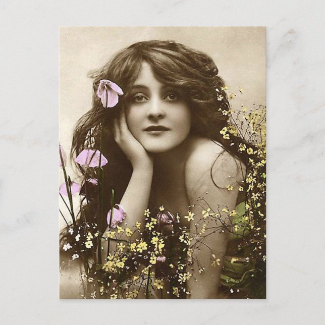 Vintage Beauty med Flowers Vykort (Framsida)