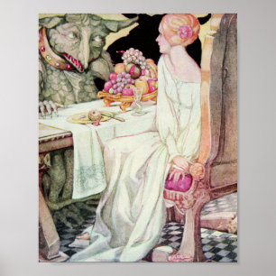 Vintage Beauty och Beast Illustration Poster