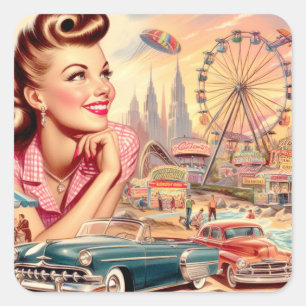 Vintage Beauty Pin-Up-illustration Fyrkantigt Klistermärke