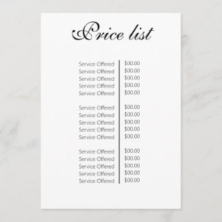Vintage Beauty Salon Price List Meny